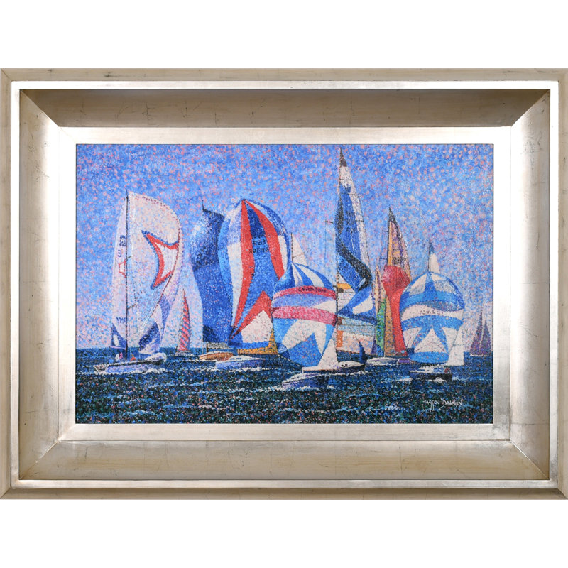 Le Beau Giclee by AFD Home 11162806 Pointelistic Regata in a Sterling Frame, 24-Inch by 36-Inch Canvas, 36-Inch by 48-Inch Frame