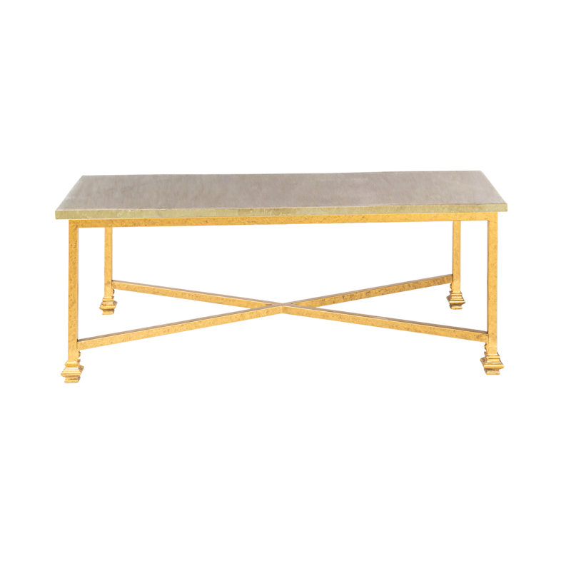 New York 4 Legs Coffee Table, Lite Travertine, 18.5" H x 48" L x 26" W, Gold