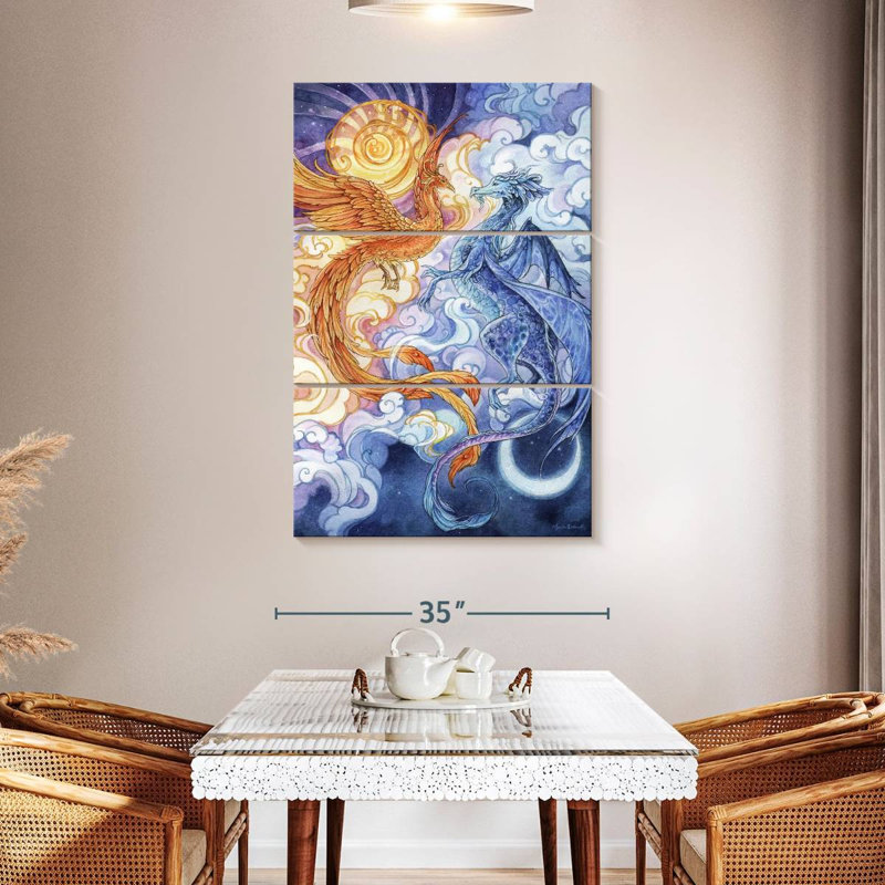 Brampt Sun Phoenix And Moon Dragon, 50" H x 32" W