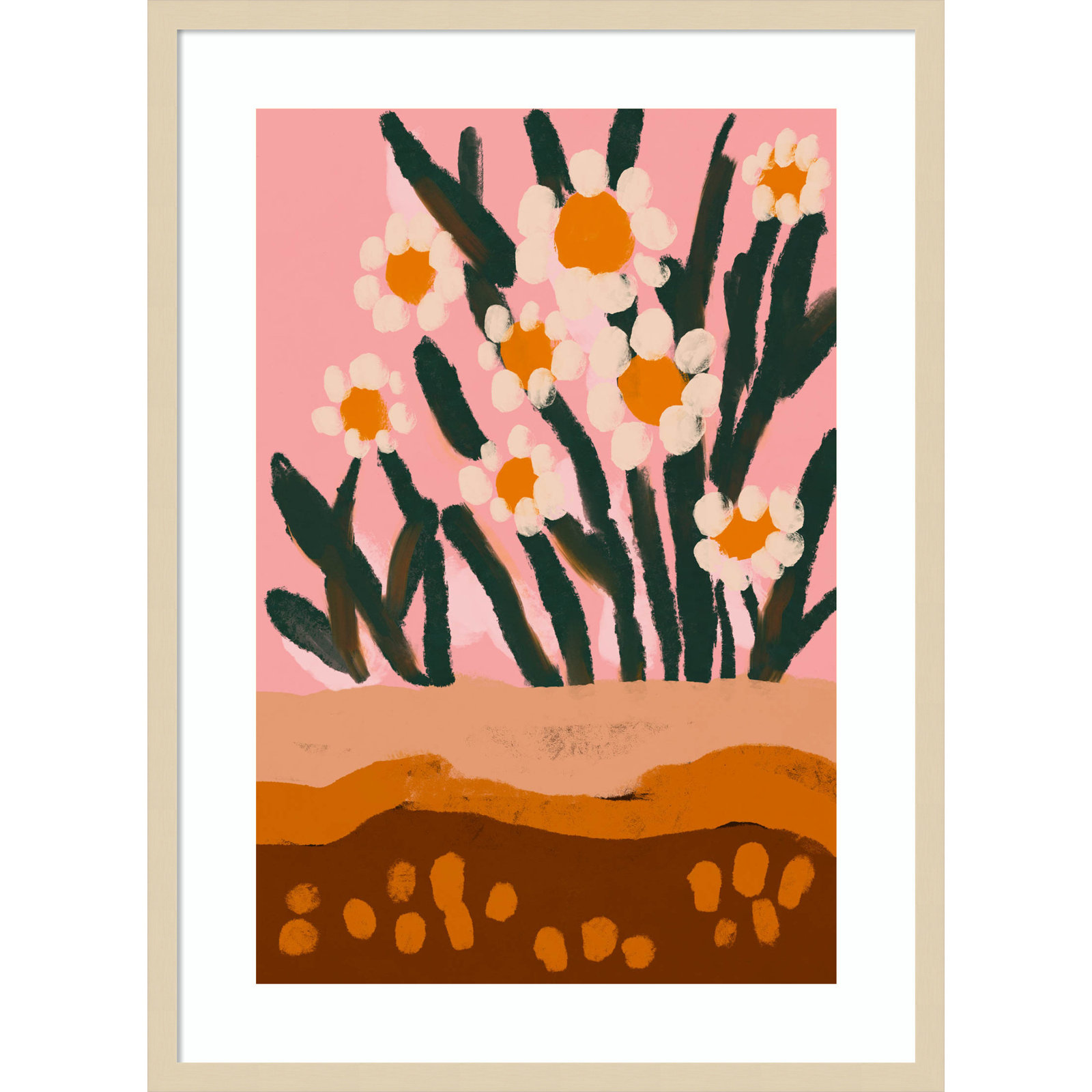 Galya "Pastel Flower Impression No 3" Print, 33" H x 24" W, Brown