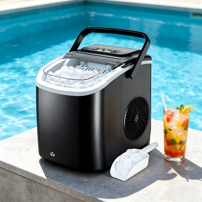 Countertop Ice Maker Machine - 12kg/24h, Bullet Ice, 0.8L Tank, Carry Handle, Black