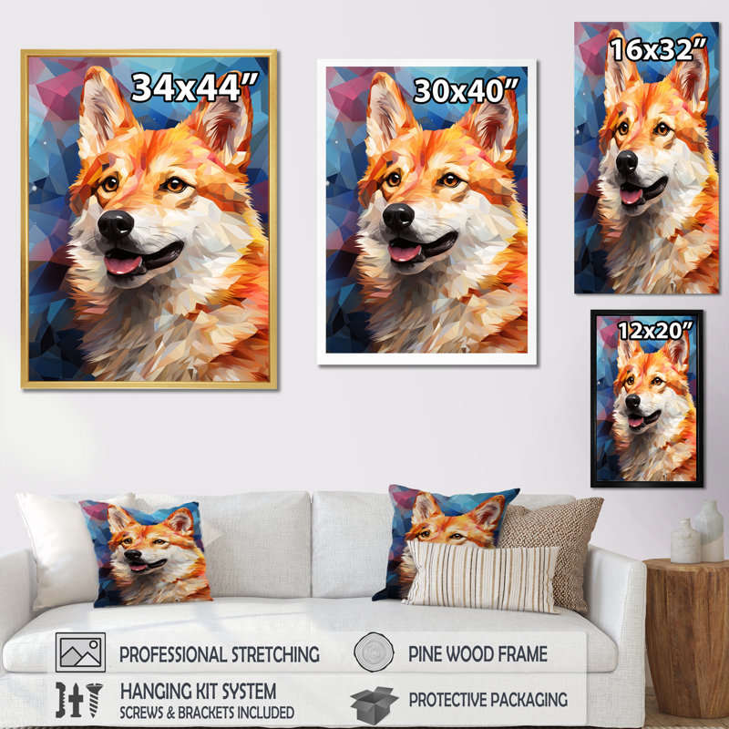 Popart Shiba Inu Spirit I, Cadre naturel flottant, H 32 po x l 24 po