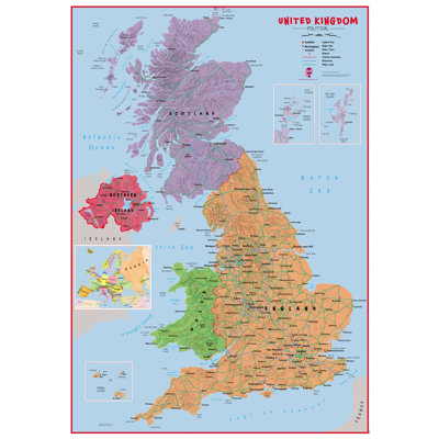 Huge Primary UK Wall Map Political - No Frame Print