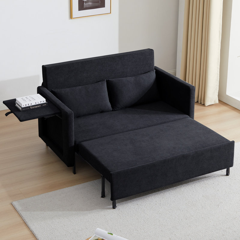 51.18'' Upholstered Reclining Sleeper Sofa, Black