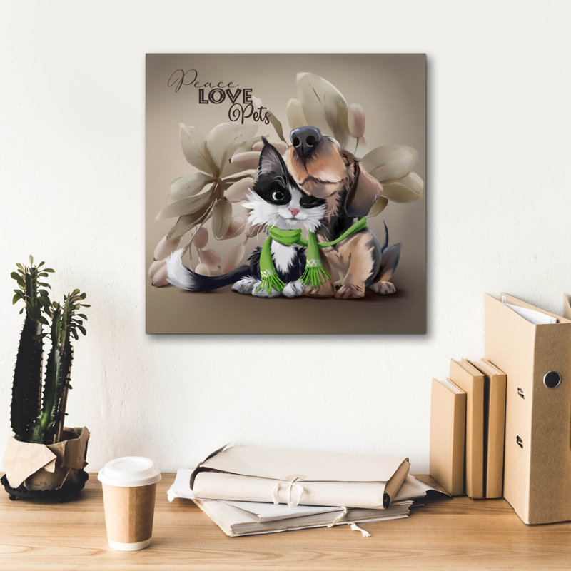 Toile épique Graffiti «Sly Kitten And Happy Puppy» par Kajenna, art mural 18 po x 18 po, H 18 po x l 18 po