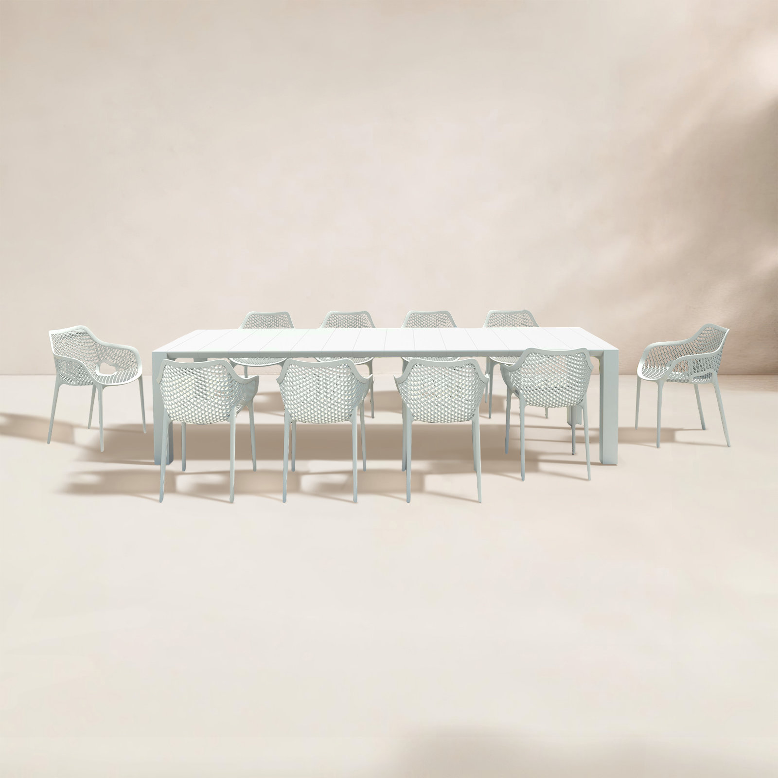 Farrah 118" Patio Dining Set, White