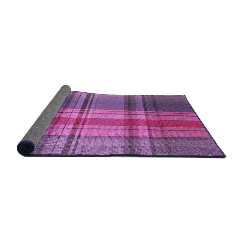 Tapis mauve à motif écossais en laine, Rond 5 pi