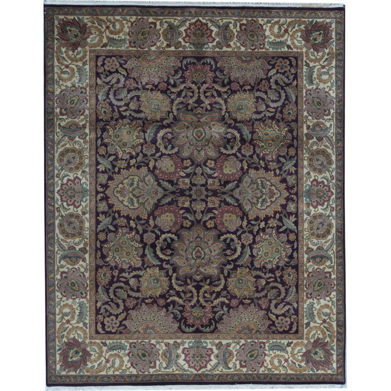 Tapis brun et crème noué à la main de haute qualité