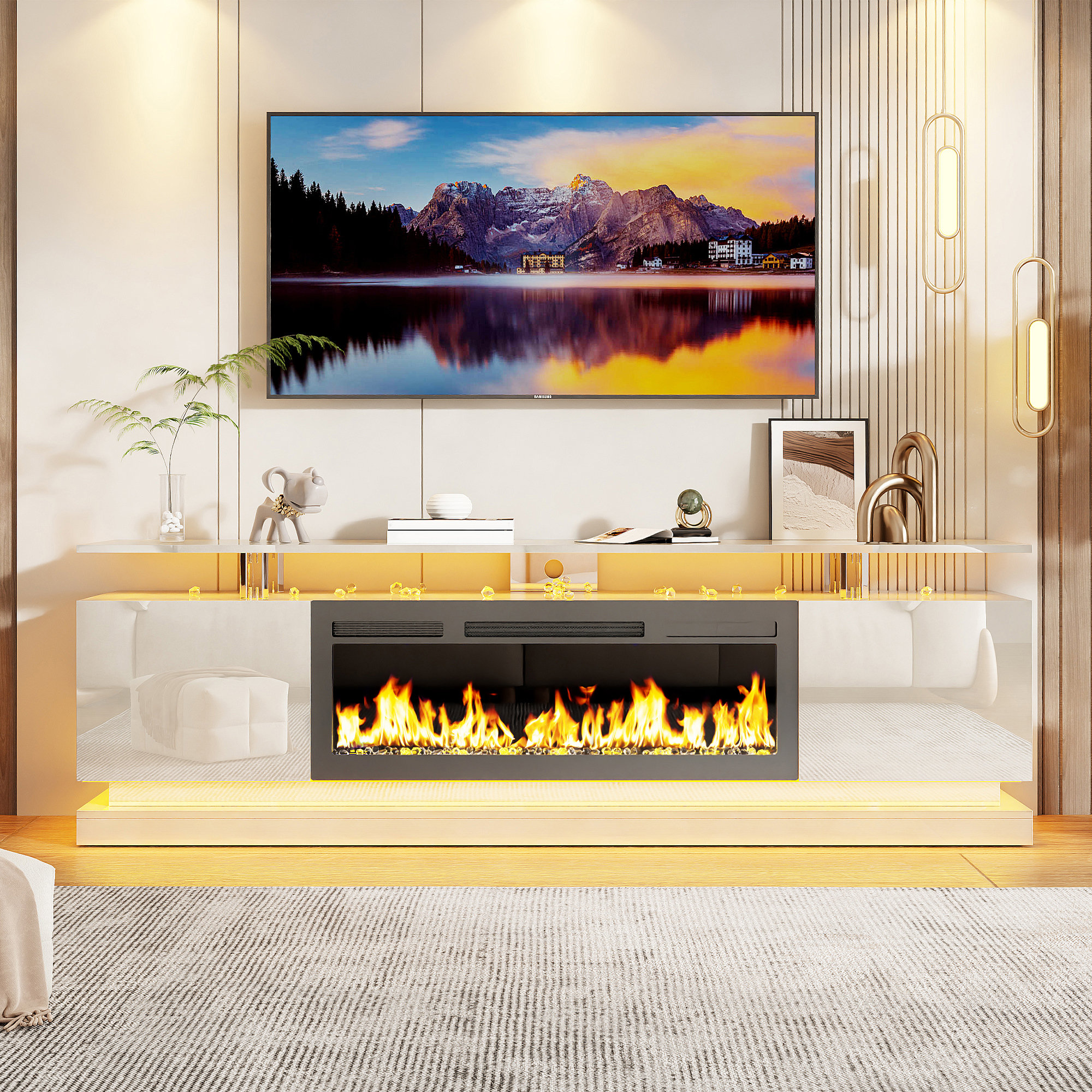 Ivy Bronx Denton TV Stand for TVs up to 80'' with Electric Fireplace ...