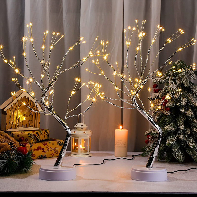 2 Pcs 20" Tabletop Bonsai Tree Light Lamp 108 Led Copper Wire String Lamp Battery/USB Operated DIY Artificial Tree Warm Fairy Light For Indoor Home Bedroom Desktop Christmas Trees Decor