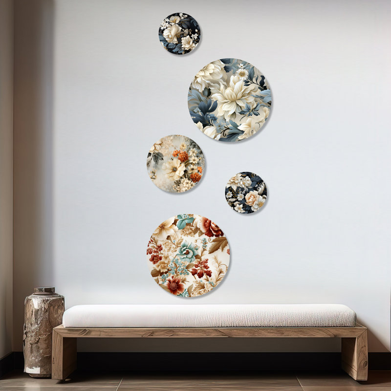 Lavenia - ensemble d'art mural floral rond 5 pièces