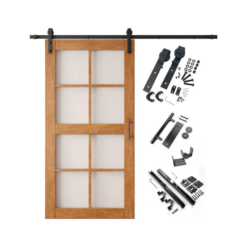 Porte de grange non assemblée et fini en verre de 30 po x 80 po avec ensemble de quincaillerie Homacer Early American 30 po x 80 po, utilisation intérieure seulement