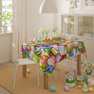 Easter Tablecloth 60"x60" Square, Bunny And Egg Design, Rustic, For Dining Room Or Party