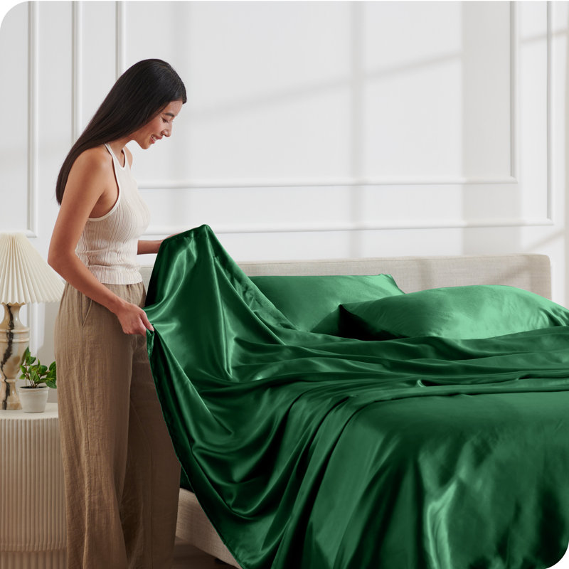 King Forest Green Satin Deep Pocket Sheet Set
