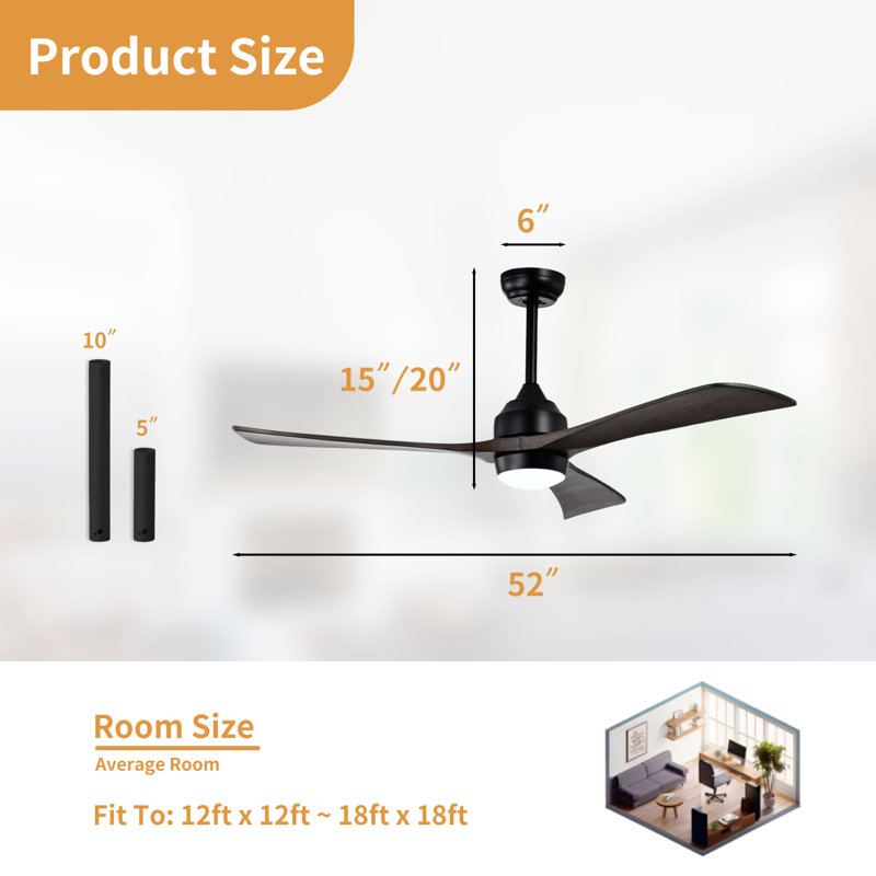  Aura sophisticated 52 In. Indoor Ceiling Fan With LED Light Bulbs And Remote Control, Matte Black / Dark Walnut
