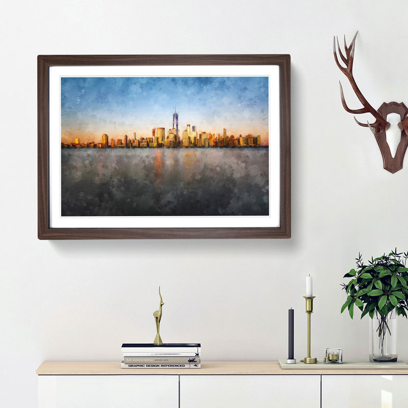 The New York Skyline - Framed Print, 62cm H x 87cm W x 2cm D, Walnut Framed