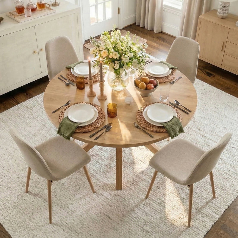 Cleckley 4-Person Dining Set with Round Table, Beige