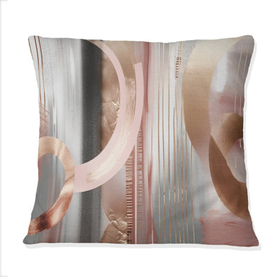Pink Rose Gold Circle Chaos V - Abstract Modern Shapes Transitional Printed Throw Pillow