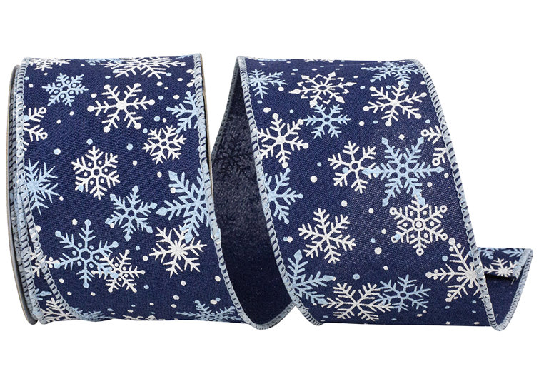 Wired Snowflake White/Silver Sheer Ribbon, 2-1/2 inch width