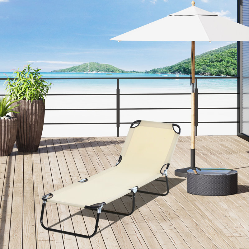 Chaise de plage inclinable à 5 niveaux avec design pliable et tissu solide beige 5 angles réglables pour le bronzage