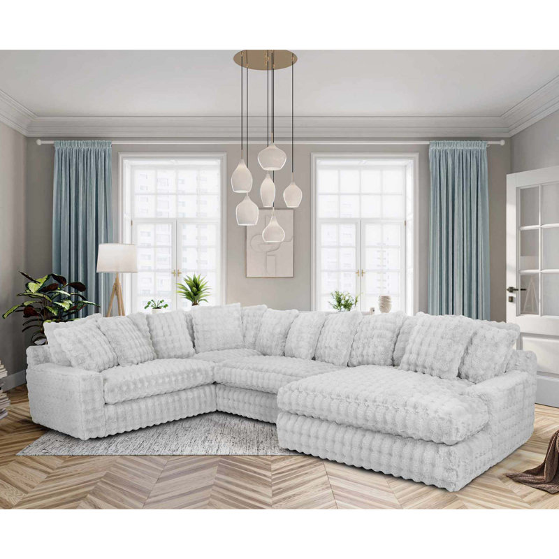 Canapé modulaire 4 pièces avec méridienne Everette, Polyester gris, Orienté à droite