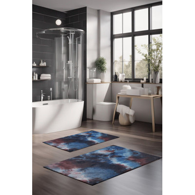 Ensemble de tapis de bain de luxe Eakly (2 pièces), 100% polyester, 16,0 x 23,6 pouces et 23,6 x 39,4 pouces | Conception antibactérienne antidérapante, hauteur de poils de 0,3 po | Lavable à la machine, durable et facile à nettoyer | Idéal pour la décoration de salle de bain