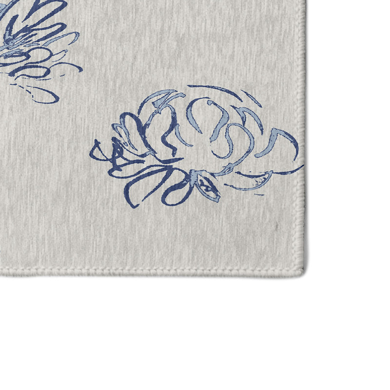 Bleu floral/Tapis décoratif gris alvordton, Rectangle 2 pi x 3 pi