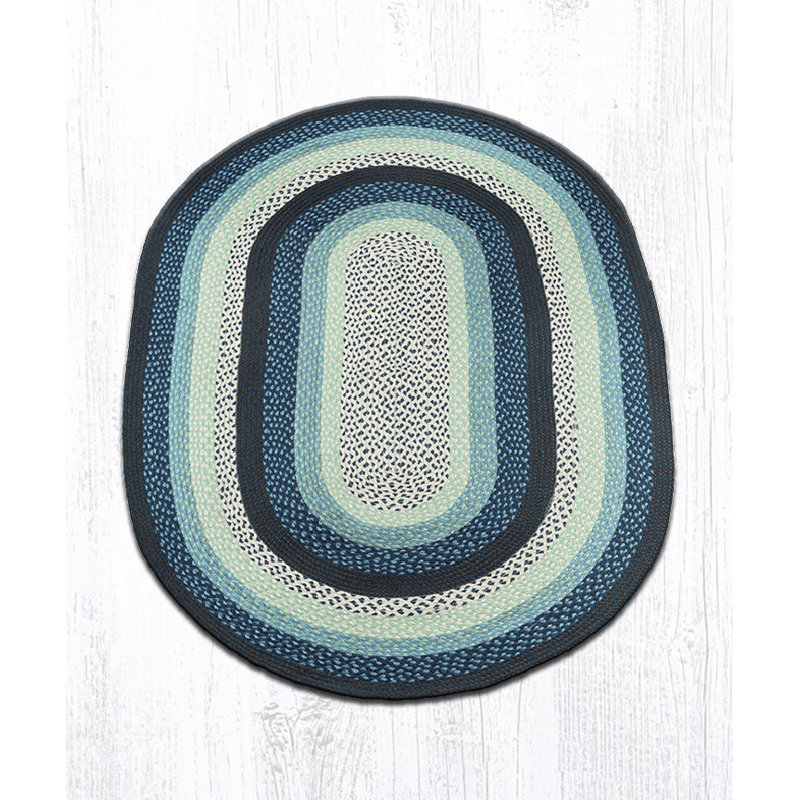  Tapis ovale en jute tissé à la main bleuet et crème pour décor de maison de campagne rustique, Ovale 4 pi x 6 pi