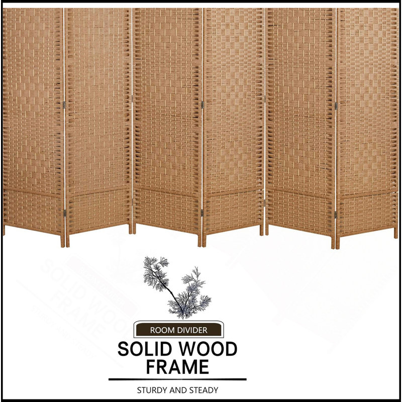 6 Panel Room Divider, Folding Screen, Natural Wood