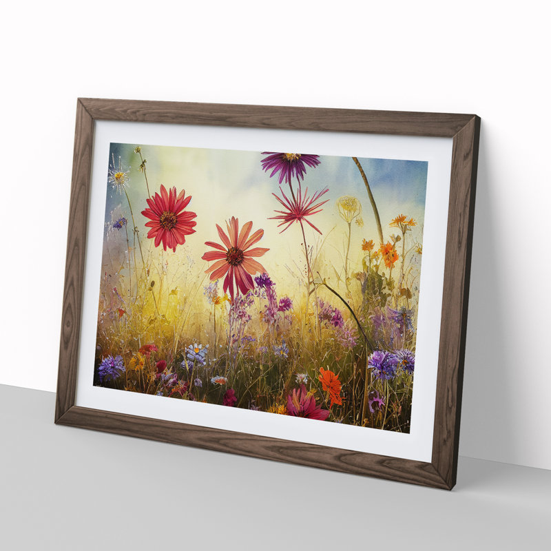 Bold Wildflowers Floral - Single Picture Frame Print, 34cm H x 46cm W x 2cm D, Walnut Framed