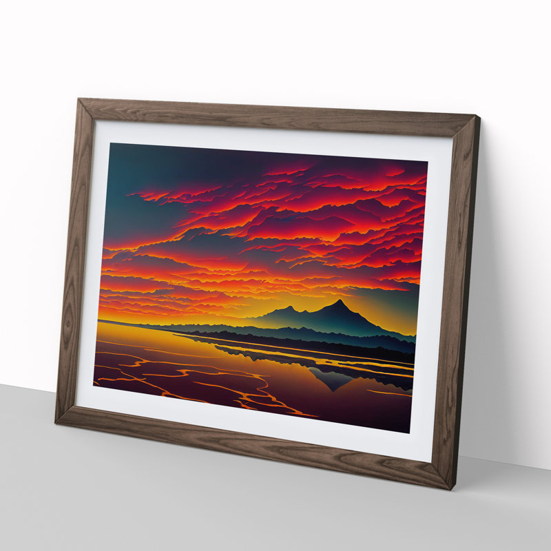 King Ocean Sunset - Single Picture Frame Print, 46cm H x 64cm W x 2cm D, Walnut Framed