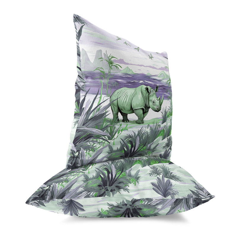 Coussin Coastal Rhino, Vert / mauve, H 16 po x l 16 po