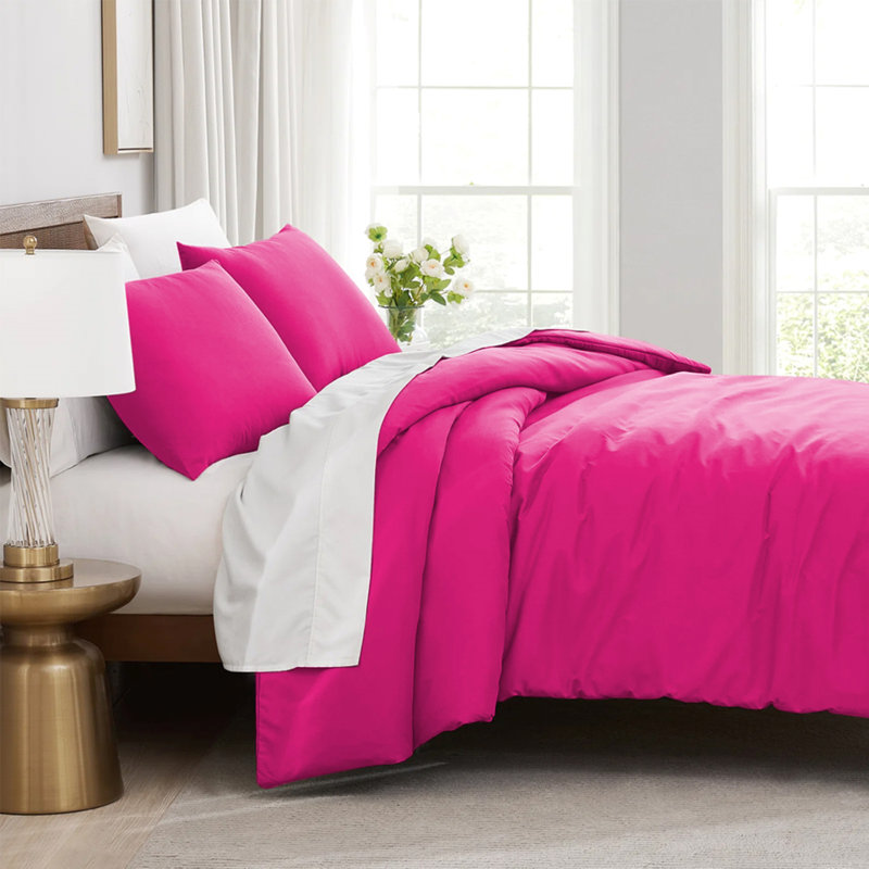 Microfibre 200 TC Plain Reversible Plain Weave Modern & Contemporary Duvet Cover Set, Kingsize - 2 Standard Pillowcases, Pink