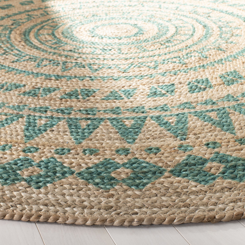 Tapis rond rond bleu sarcelle à tissage plat Devane, Rond 6 pi