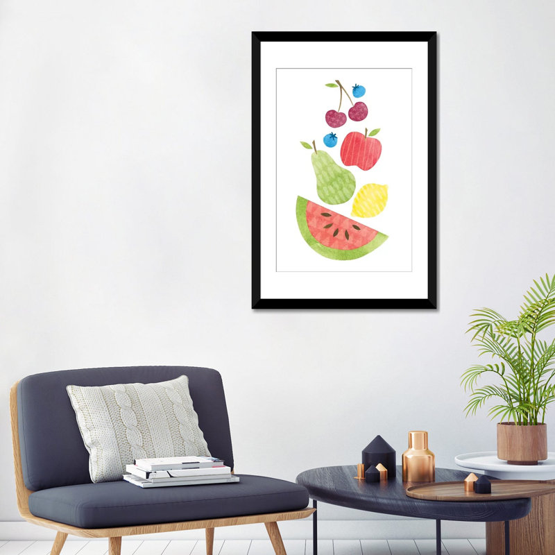 « funky fruit ii », impression sur toile, H 26 po x l 18 po x P 1,5 po, Toile avec cadre noir, Blanc