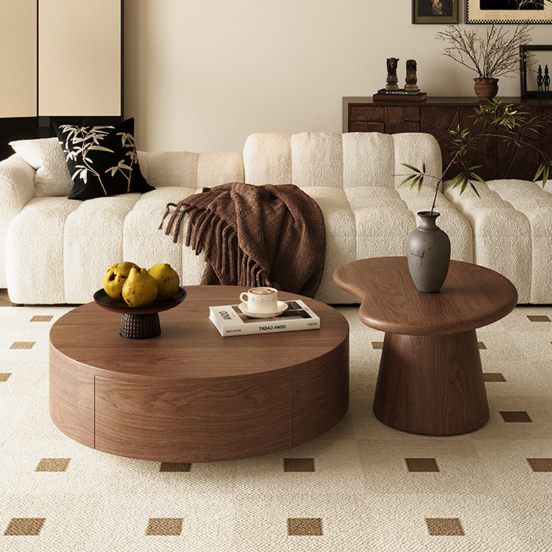 Ancient style retro solid wood coffee table, 11.81" H x 31.49" L x 31.49" W, Dark Walnut
