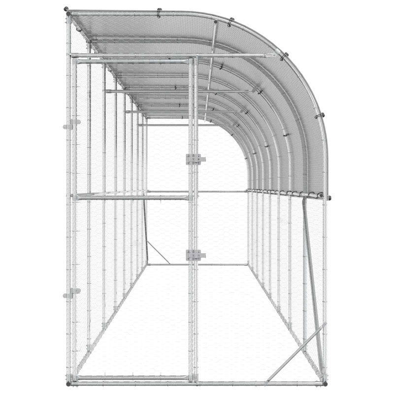 Against Wall Chicken Coop Silver Galvanised Steel Outdoor Modern Stable