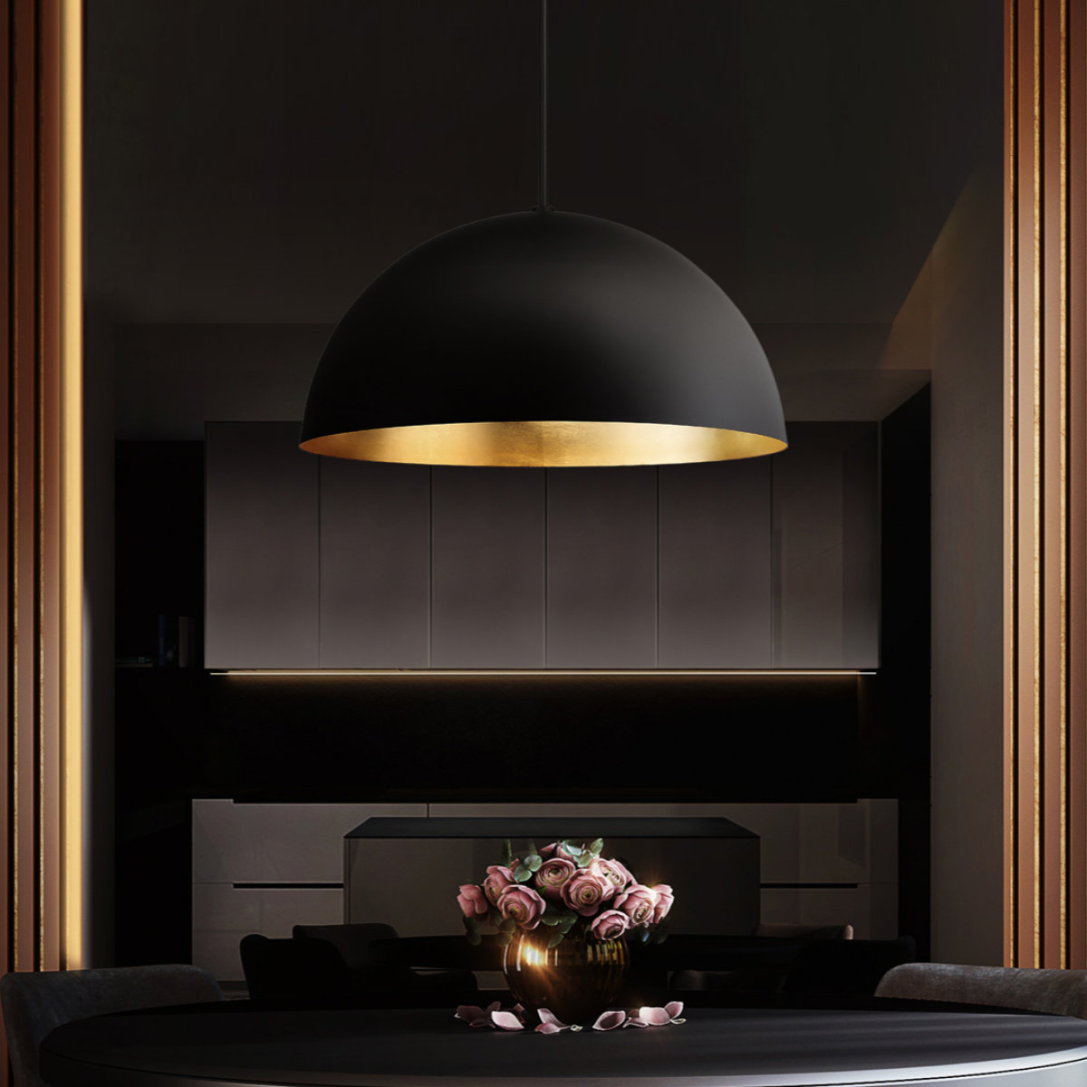 Yolo Single Light Metal Dimmable LED Pendant, Gold, 18" H x 35.5" W x 35.5" D