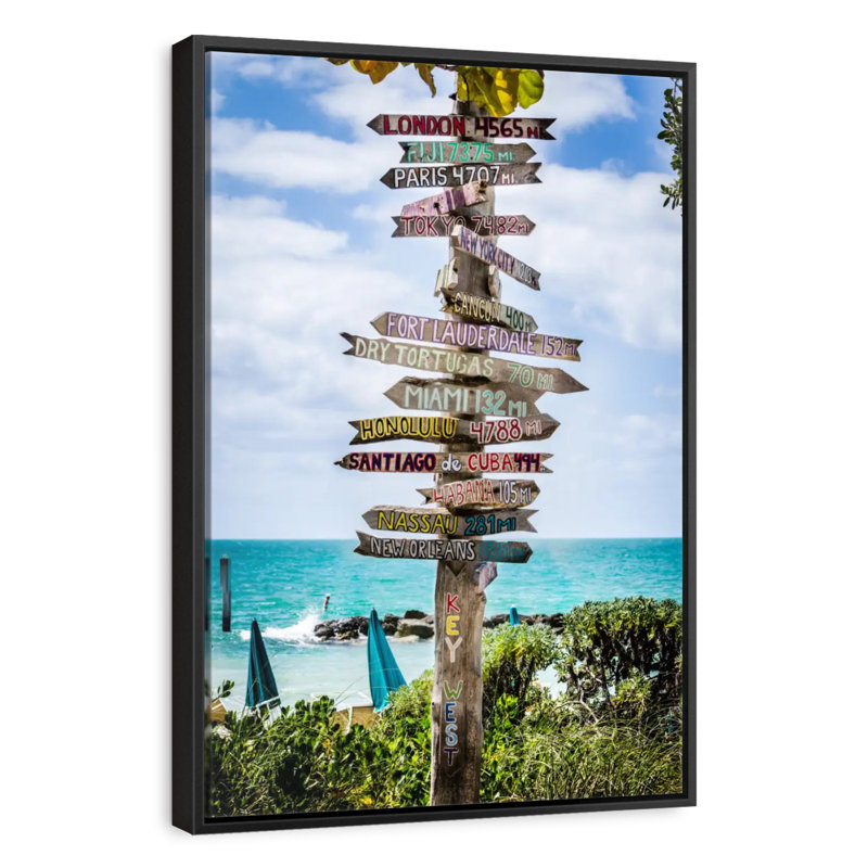 Key West Destination Signs, Floating Frame Black, 27" x 40"