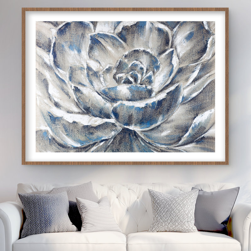 Fleur grise et bleue - reproduction encadrée pour la décoration de chambre à coucher, Brun