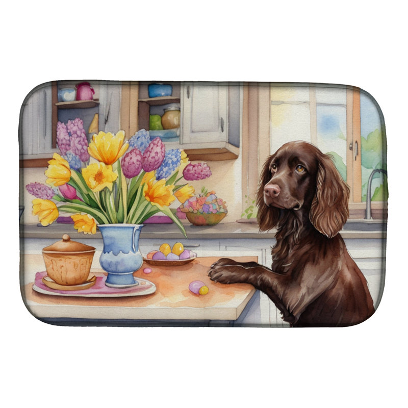 Decorating Easter Boykin Spaniel Dish Drying Mat