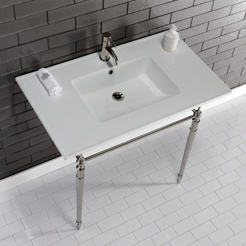 Kingston Brass Edwardian 37-Inch Ceramic Console Sink with Brass Legs, White/Polished Nickel, Single