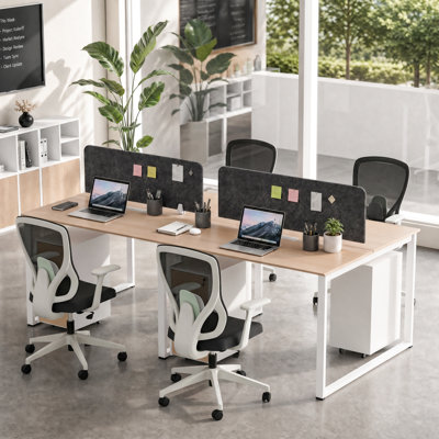Okeysen 4 Person Office Desk Set with 4 BIFMA-Certified Chairs and 4 File Cabinets
