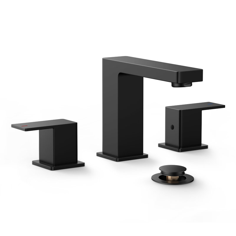 Square Widespread Bathroom Faucet 3 Hole, 2-handle Bathroom Sink Faucet with Drain Assembly, 1.8, Matte Black