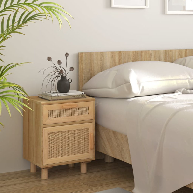 Blethyn 40cm W Solid + Manufactured Wood Bedside Table, Individual, Left, Brown