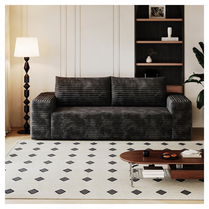 Canapé Boneless 2 Setaser Comfy avec tissu velours côtelé, H 25,22 po x l 70,92 po x P 35,46 po, Black