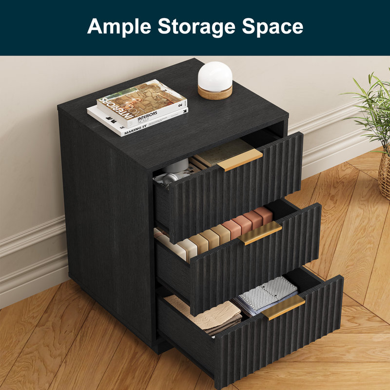 23.6“ 3-Drawer Nightstand, Black
