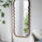 31.4X1.4X74" Oversized Wooden Floor Mirror With Unique Brown Frame