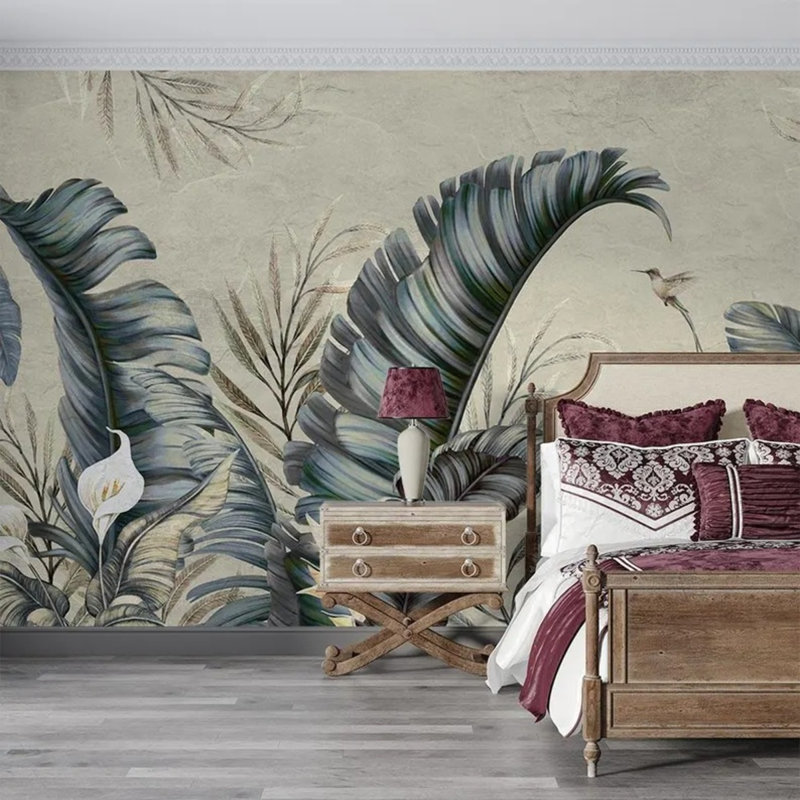 Élégant mur de nature botanique avec feuilles de palmier tropical, L 236 po x l 117,96 po