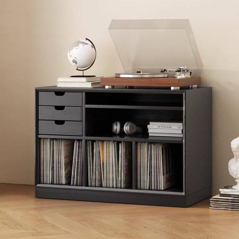 Armoire de rangement pour tourne-disque en vinyle, Black